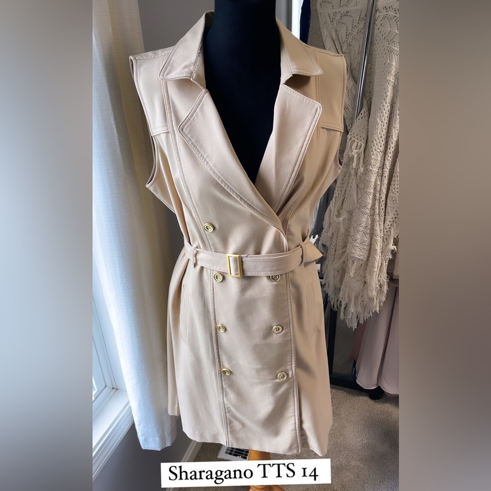 Cream blazer dress with gold buttons and belt